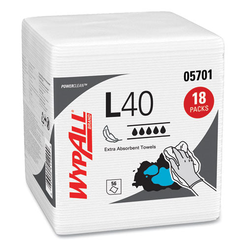 Image of WypAll® L40 Towels, 1/4 Fold, 12.5 x 12, White, 56/Box, 18 Packs/Carton