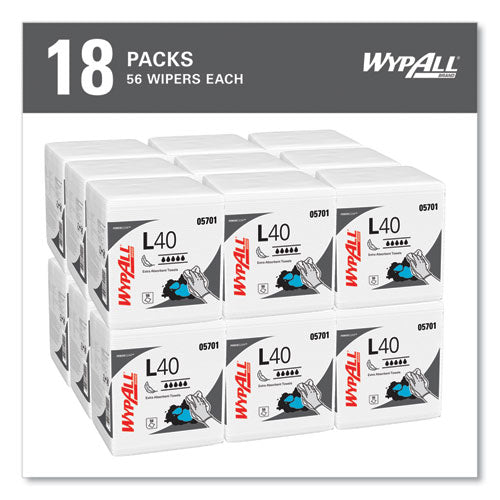 Image of WypAll® L40 Towels, 1/4 Fold, 12.5 x 12, White, 56/Box, 18 Packs/Carton