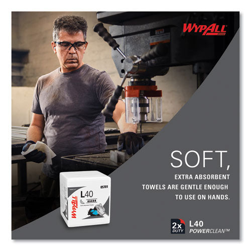 Image of WypAll® L40 Towels, 1/4 Fold, 12.5 x 12, White, 56/Box, 18 Packs/Carton