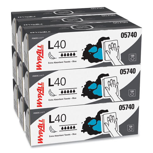 Image of WypAll® L40 Towels, POP-UP Box, 9.8 x 16.4, Blue, 100/Box, 9 Boxes/Carton