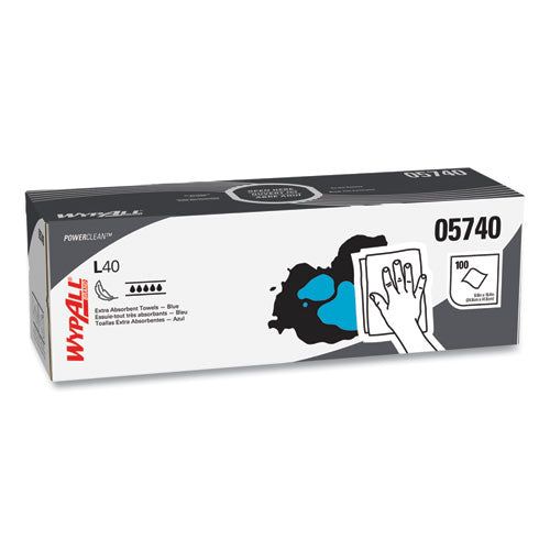 Image of WypAll® L40 Towels, POP-UP Box, 9.8 x 16.4, Blue, 100/Box, 9 Boxes/Carton