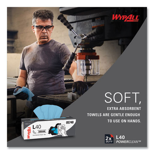 Image of WypAll® L40 Towels, POP-UP Box, 9.8 x 16.4, Blue, 100/Box, 9 Boxes/Carton