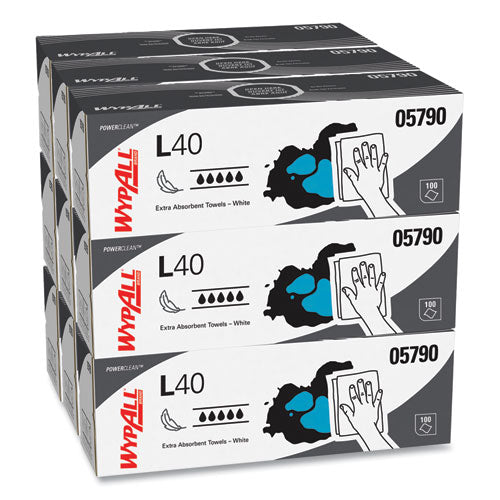 Image of WypAll® L40 Towels, POP-UP Box, 16.4 x 9.8, White, 100/Box, 9 Boxes/Carton