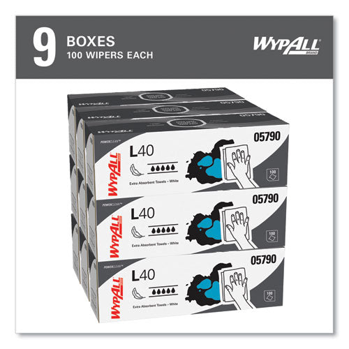 Image of WypAll® L40 Towels, POP-UP Box, 16.4 x 9.8, White, 100/Box, 9 Boxes/Carton
