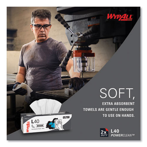 Image of WypAll® L40 Towels, POP-UP Box, 16.4 x 9.8, White, 100/Box, 9 Boxes/Carton