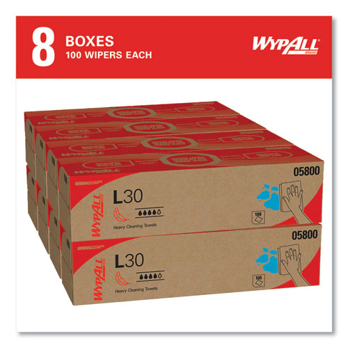 Image of WypAll® L30 Towels, POP-UP Box, 16.4 x 9.8, White, 100/Box, 8 Boxes/Carton