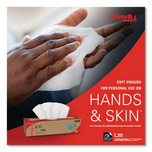 Image of WypAll® L30 Towels, POP-UP Box, 16.4 x 9.8, White, 100/Box, 8 Boxes/Carton