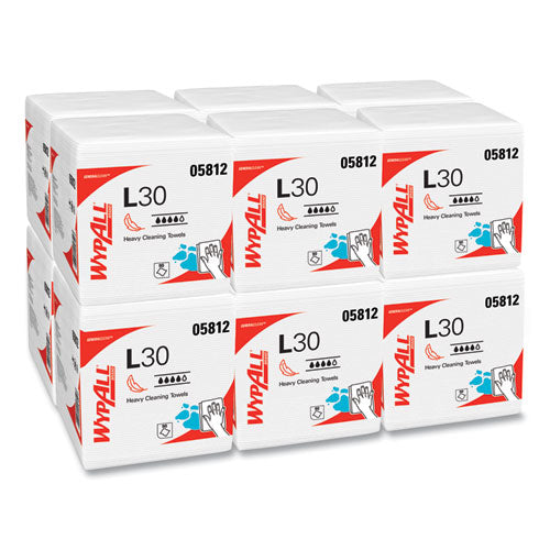 Image of WypAll® L30 Towels, Quarter Fold, 12.5 x 12, 90/Polypack, 12 Polypacks/Carton