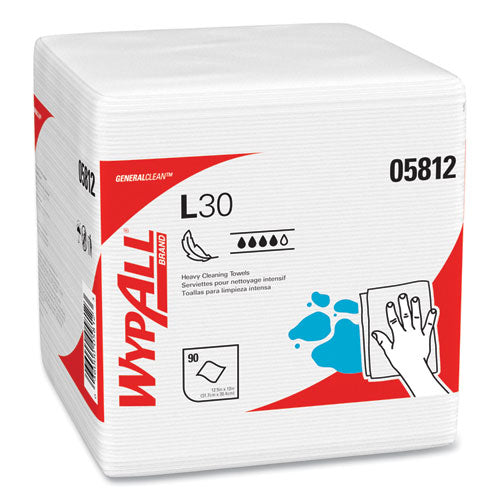Image of WypAll® L30 Towels, Quarter Fold, 12.5 x 12, 90/Polypack, 12 Polypacks/Carton