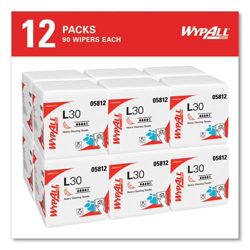 Image of WypAll® L30 Towels, Quarter Fold, 12.5 x 12, 90/Polypack, 12 Polypacks/Carton
