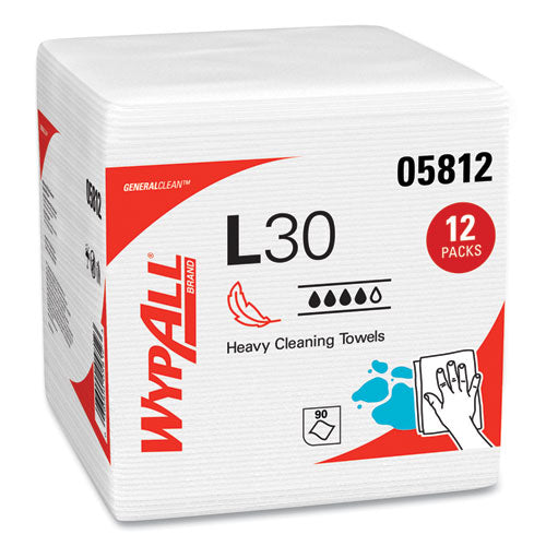 Image of WypAll® L30 Towels, Quarter Fold, 12.5 x 12, 90/Polypack, 12 Polypacks/Carton