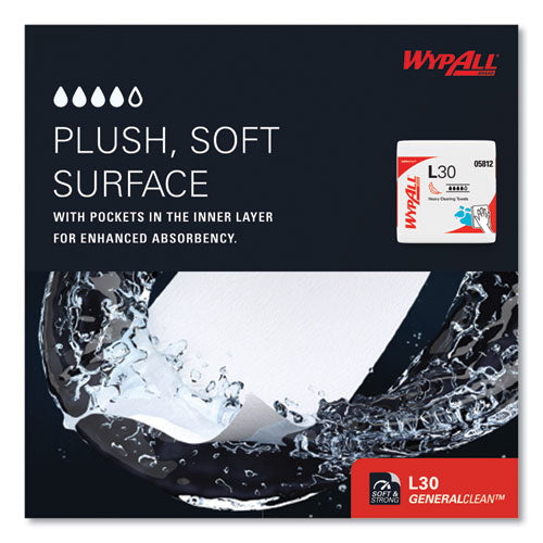 Image of WypAll® L30 Towels, Quarter Fold, 12.5 x 12, 90/Polypack, 12 Polypacks/Carton