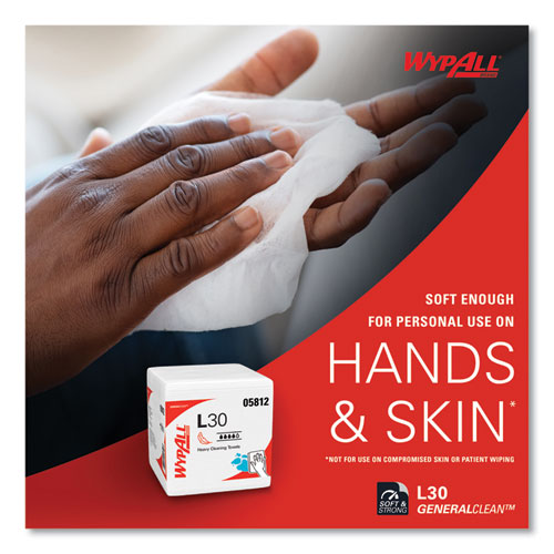 Image of WypAll® L30 Towels, Quarter Fold, 12.5 x 12, 90/Polypack, 12 Polypacks/Carton