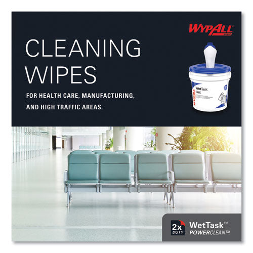 Image of WypAll® Power Clean Wipers for WetTask Customizable Wet Wiping System with (1) Bucket, 6 x 12, Unscented, 95/Roll, 6 Rolls/Carton