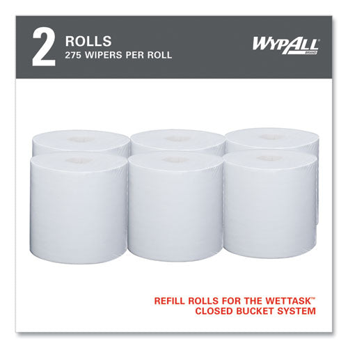 Image of WypAll® Power Clean Wipers for Solvents WetTask Customizable Wet Wiping System, Wipers Only, 9 x 15, White, 275/Roll, 2 Rolls/Carton