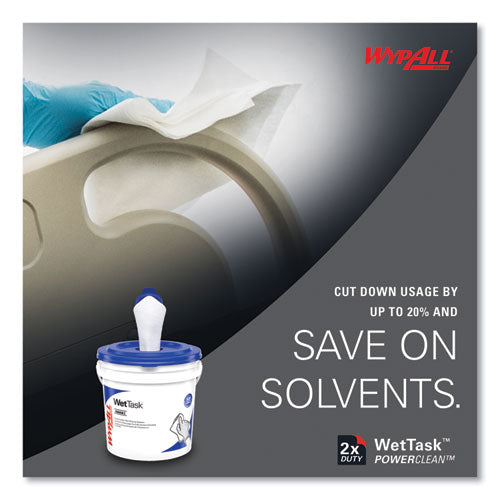 Image of WypAll® Power Clean Wipers for Solvents WetTask Customizable Wet Wiping System, Wipers Only, 9 x 15, White, 275/Roll, 2 Rolls/Carton