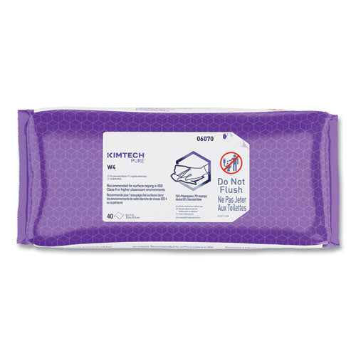 Image of Kimtech W4 PreSat Alcohol Wipers, 70% IPA, 1-Ply, 9 x 11, White, 40/Pack, 10 Packs/Carton