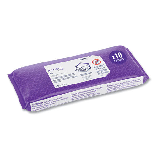 Image of Kimtech W4 PreSat Alcohol Wipers, 70% IPA, 1-Ply, 9 x 11, White, 40/Pack, 10 Packs/Carton