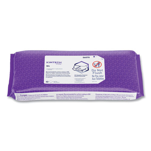 Image of Kimtech W4 PreSat Alcohol Wipers, 70% IPA, 1-Ply, 9 x 11, White, 40/Pack, 10 Packs/Carton