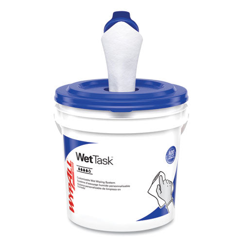 Image of WypAll® Critical Clean Wipers for Bleach, Disinfectants, Sanitizers WetTask Customizable Wet Wiping System, w/Bucket,140/Roll, 6/CT