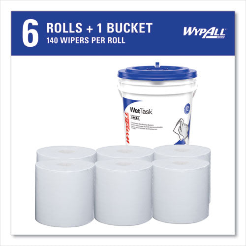Image of WypAll® Critical Clean Wipers for Bleach, Disinfectants, Sanitizers WetTask Customizable Wet Wiping System, w/Bucket,140/Roll, 6/CT