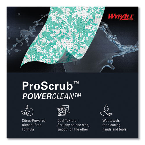 Image of WypAll® Power Clean ProScrub Pre-Saturated Wipes, 12 x 9.5, Citrus Scent, Green/White, 50/Canister, 8 Canisters/Carton