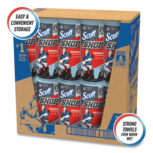 Image of Scott® Shop Towels, Standard Roll, 1-Ply, 9.4 x 11, Blue, 55/Roll, 30 Rolls/Carton