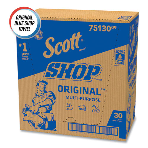 Image of Scott® Shop Towels, Standard Roll, 1-Ply, 9.4 x 11, Blue, 55/Roll, 30 Rolls/Carton