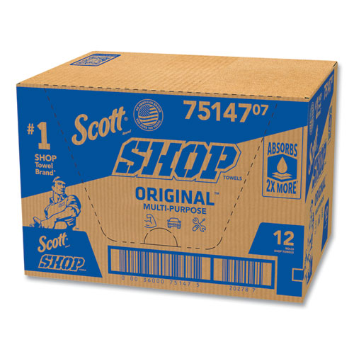 Image of Scott® Shop Towels, Standard Roll, 1-Ply, 9.4 x 11, Blue, 55/Roll, 12 Rolls/Carton