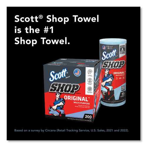 Image of Scott® Shop Towels, Standard Roll, 1-Ply, 9.4 x 11, Blue, 55/Roll, 12 Rolls/Carton