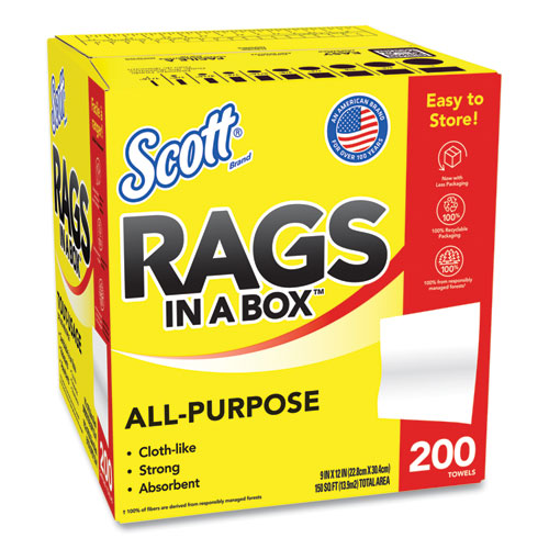 Image of Scott® Rags in a Box, POP-UP Box, 12 x 9, White, 200/Box