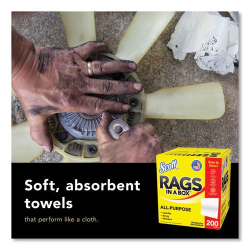 Image of Scott® Rags in a Box, POP-UP Box, 12 x 9, White, 200/Box, 8 Boxes/Carton