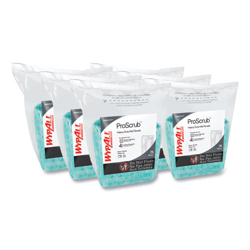 Image of WypAll® Power Clean ProScrub Pre-Saturated Wipes, 12 x 9.5, Citrus Scent, Green, 75/Pack, 6 Packs/Carton