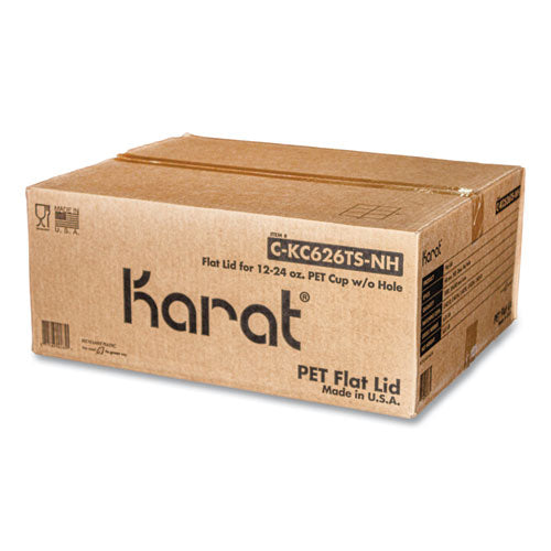 Image of Karat® PET Lids, No Hole Flat Lid, 12 oz to 24 oz Cold Cups, Plastic, Clear, 1,000/Carton