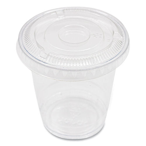 Image of Karat® PET Lids, No Hole Flat Lid, Fits 8 oz to 10 oz Cold Cups, Plastic, Clear, 1,000/Carton