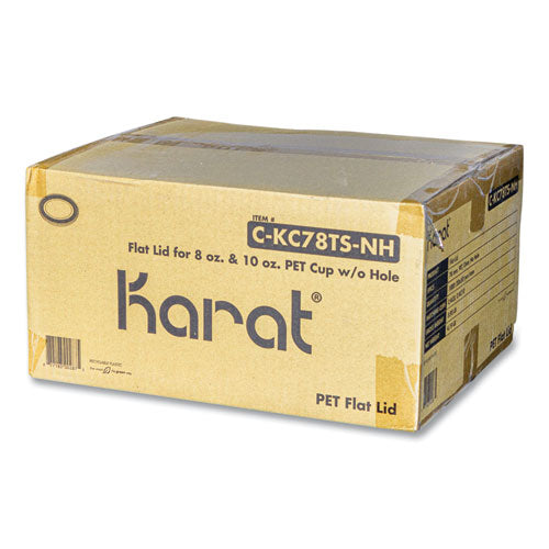 Image of Karat® PET Lids, No Hole Flat Lid, Fits 8 oz to 10 oz Cold Cups, Plastic, Clear, 1,000/Carton