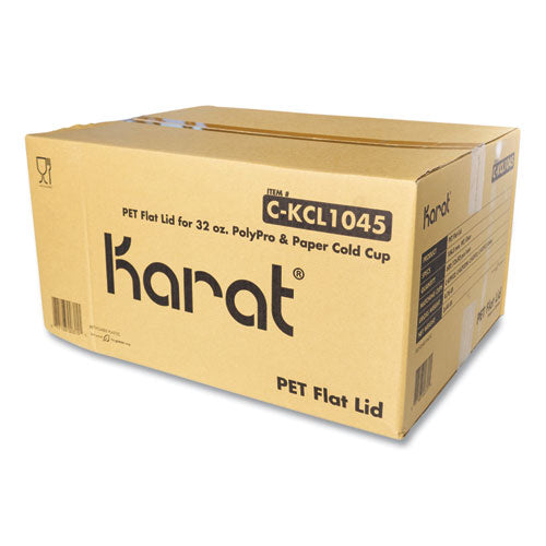 Image of Karat® PET Lids, Flat Lid, Fits 32 oz Cold Cups, Plastic, Clear, 600/Carton