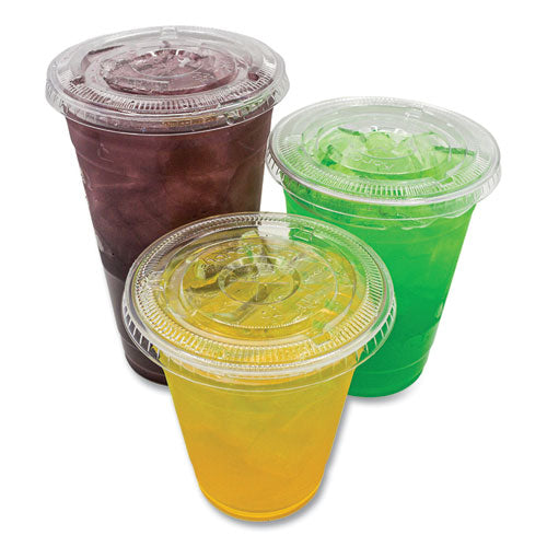 Image of Karat® PET Lids, X Straw Hole, Fits 8 oz to 10 oz Cold Cups, Plastic, Clear, 1,000/Carton