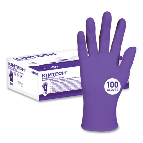 Image of Kimtech PURPLE NITRILE Exam Gloves, 242 mm Length, Small, Purple, 100/Box