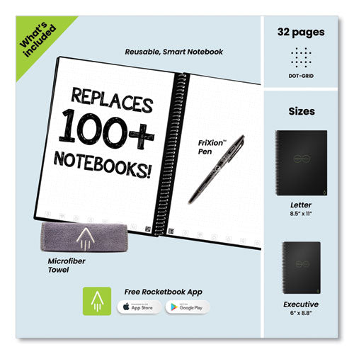 Image of Rocketbook Core Smart Notebook, Dotted Rule, Black Cover, (16) 11 x 8.5 Sheets