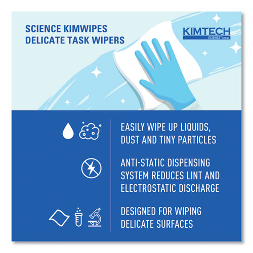Image of Kimtech Kimwipes Delicate Task Wipers, 1-Ply, 4.4 x 8.4, Unscented, White, 280/Box, 30 Boxes/Carton