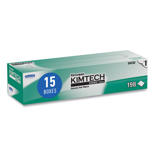 Image of Kimtech Kimwipes Delicate Task Wipers, 1-Ply, 11.8 x 11.8, Unscented, White, 198/Box, 15 Boxes/Carton