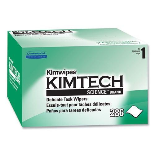 Image of Kimtech Kimwipes, Delicate Task Wipers, 1-Ply, 4.4 x 8.4, Unscented, White, 286/Box