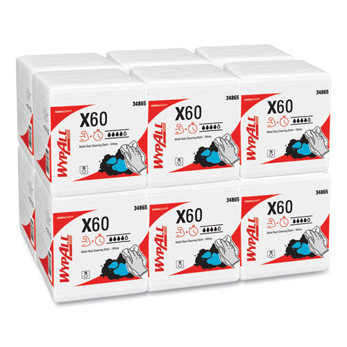 Image of WypAll® General Clean X60 Cloths, 1/4 Fold, 12.5 x 13, White, 76/Box, 12 Boxes/Carton