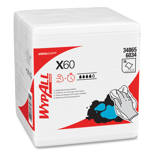 Image of WypAll® General Clean X60 Cloths, 1/4 Fold, 12.5 x 13, White, 76/Box, 12 Boxes/Carton