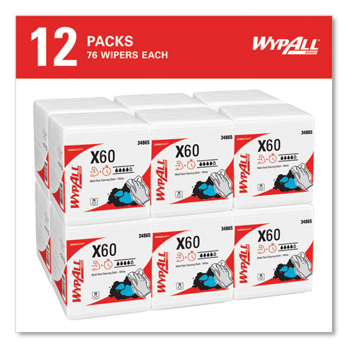 Image of WypAll® General Clean X60 Cloths, 1/4 Fold, 12.5 x 13, White, 76/Box, 12 Boxes/Carton