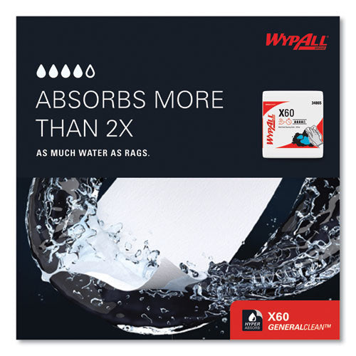Image of WypAll® General Clean X60 Cloths, 1/4 Fold, 12.5 x 13, White, 76/Box, 12 Boxes/Carton