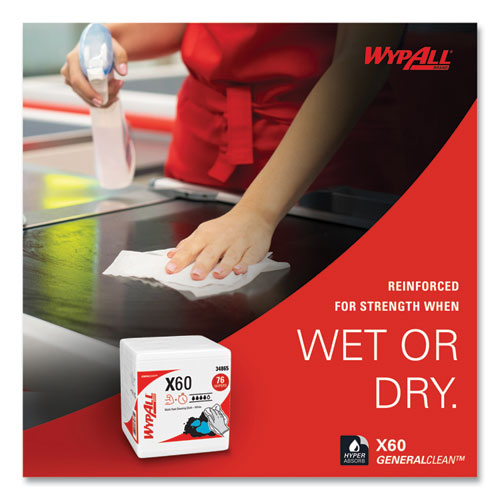 Image of WypAll® General Clean X60 Cloths, 1/4 Fold, 12.5 x 13, White, 76/Box, 12 Boxes/Carton