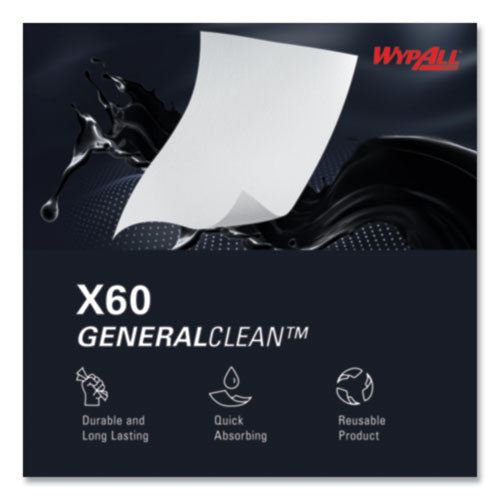 Image of WypAll® General Clean X60 Cloths, 1/4 Fold, 12.5 x 13, White, 76/Box, 12 Boxes/Carton