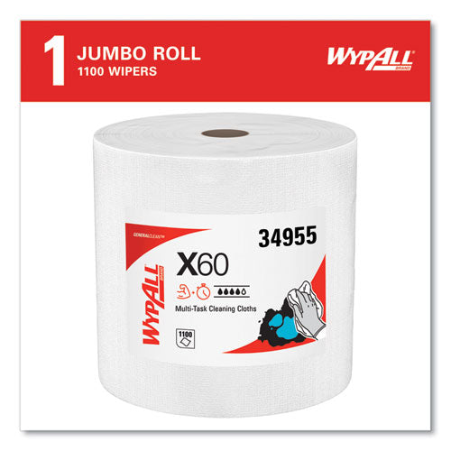 Image of WypAll® General Clean X60 Cloths, Jumbo Roll, 12.2 x 12.4, White, 1,100/Roll